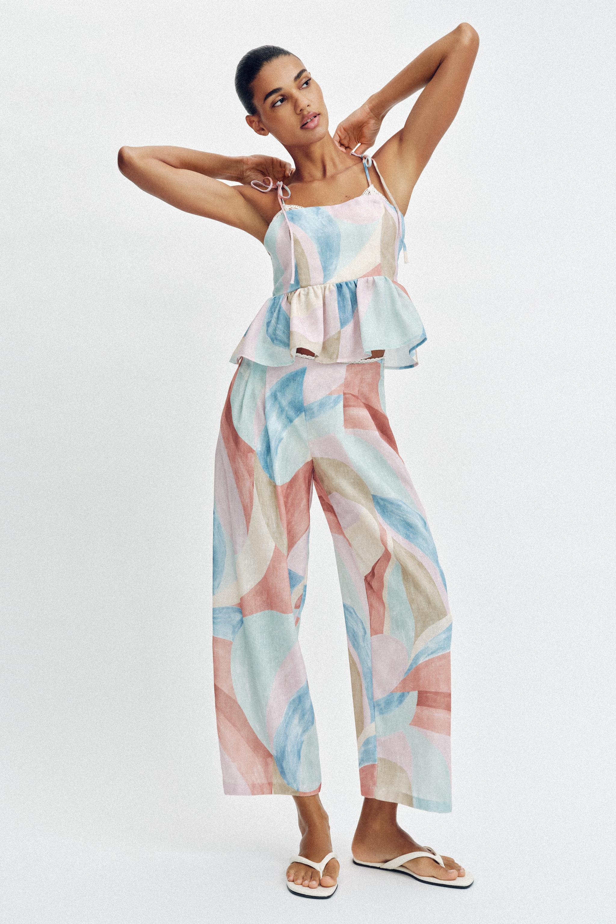 PRINTED WIDE LEG PANTS